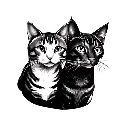 Two Cats Fine Line Drawing