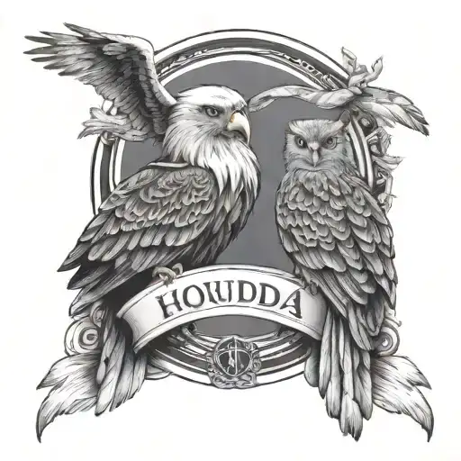 Eagle And Owl Holding Banner With Houda On It