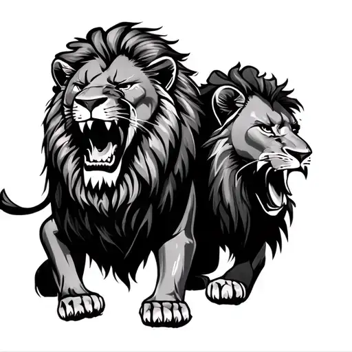 Angry Lion And Female Lion Roaring