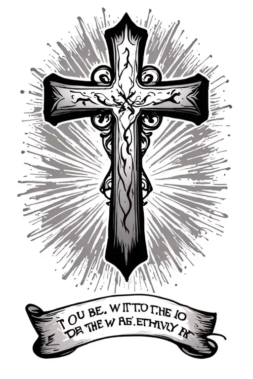 Cross Tattoo With Quote Underneath