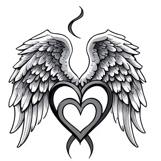 Small Tattoo With 2 Interwind Heart And Angel Wings