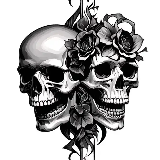 Dark Skulls Intertwined With Stretch Art