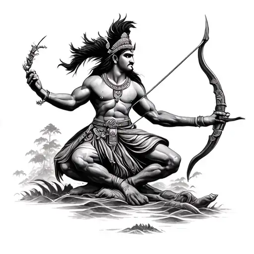 Lord Arjun With Bow Hunting Scene