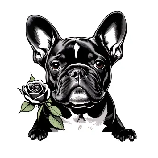 French Bulldog Holding A Rose