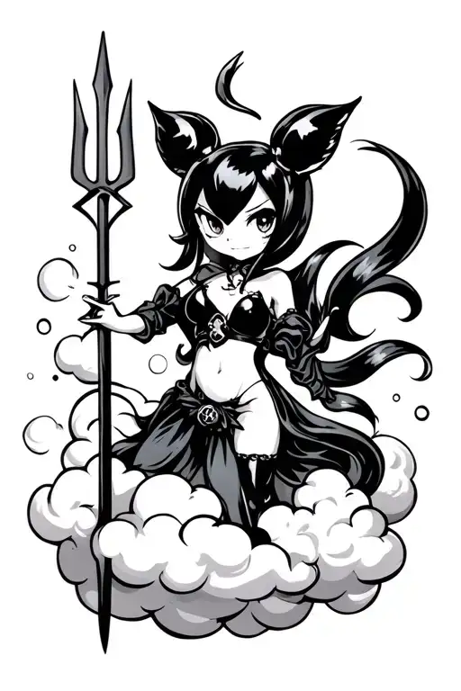 Kuromi With Trident On Cloud