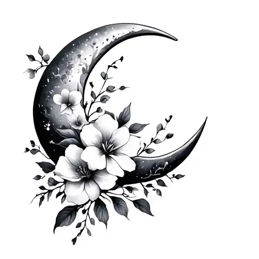 Crescent Moon With Flowers Blooming