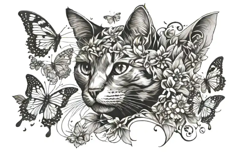 The Outline Of A Cat Filled With Butterflies