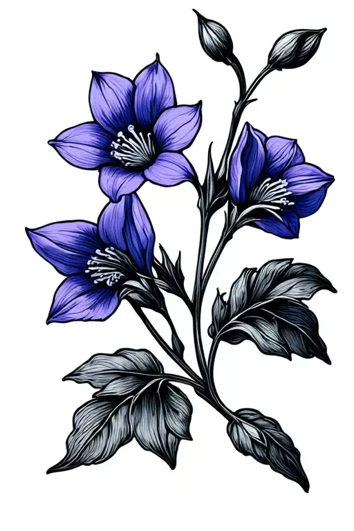 Small Fine Line Bluebell Flower Tattoo Design