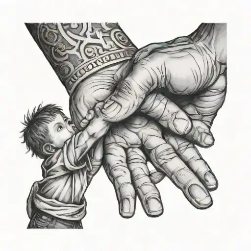 Arm With A Man Letting Go Of A Kids Hand Going Up To Stairs Into Heavan