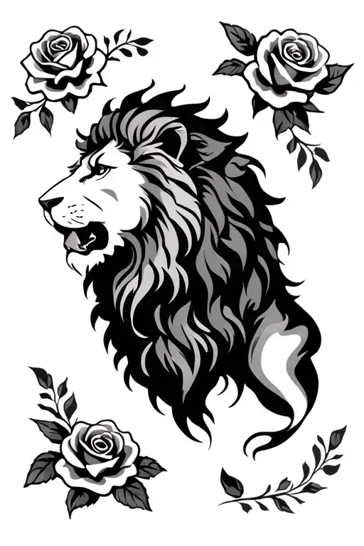 Lion And Roses
