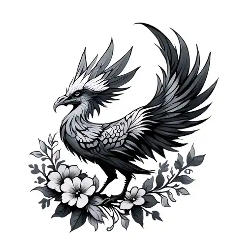 Tribal Phoenix With Flowers