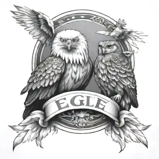 Eagle And Owl Holding Banner With Houda On It