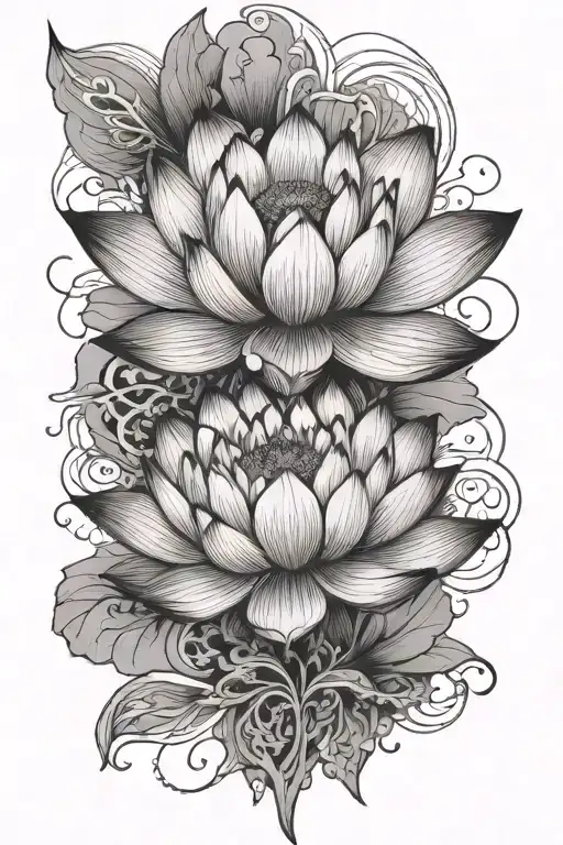 Lotus Flower And Mountain Landscape Behind