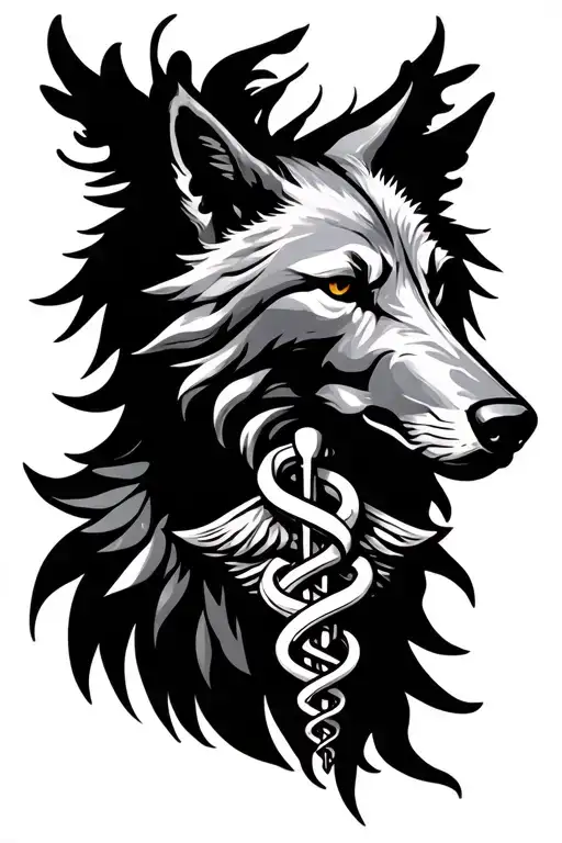 Caduceus And Wolf Head