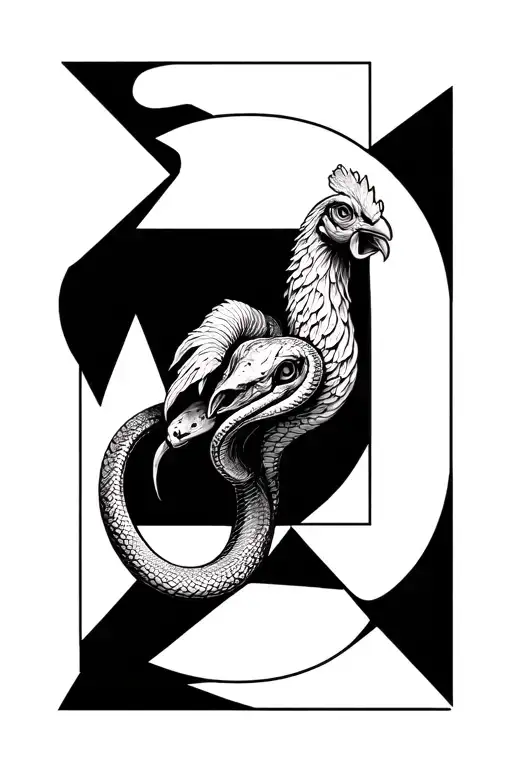 Snake With A Chicken Head Inside A Geometric Shape