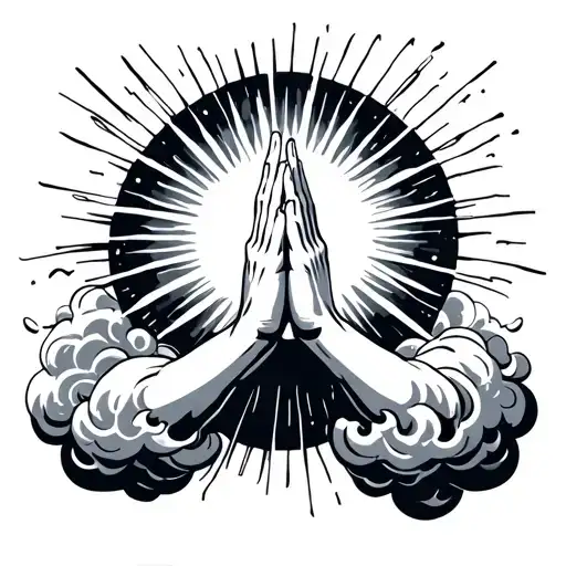 Clouds And Sun Rays Around Praying Hands