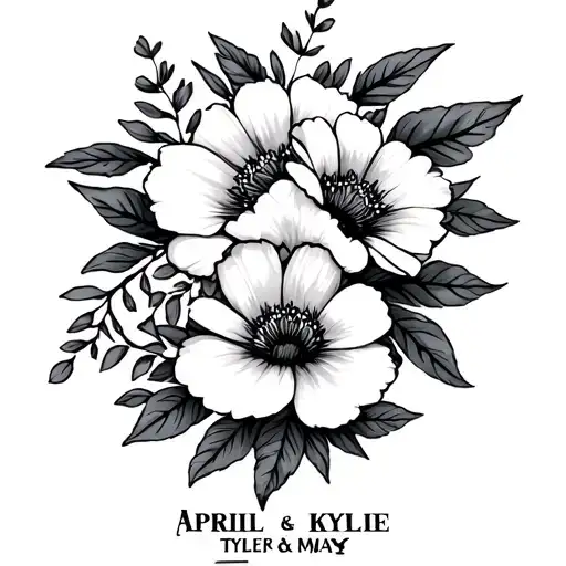 April And May Birth Month Flowers With The Names Tyler And Kylie Underneath In Cursive