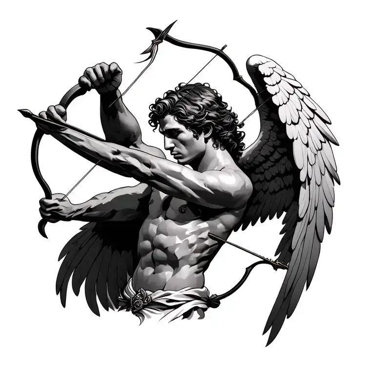 Simple But Realistic Male Angel Tattoo Shooting A Bow And Arrow For Your Upper Right Pec