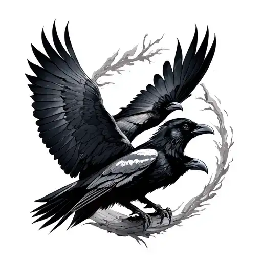 Norse Ravens Huginn And Muninn Flying