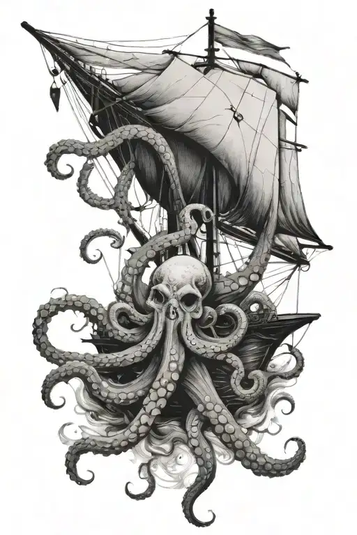 Octopus Wrapped Around Sail Boat