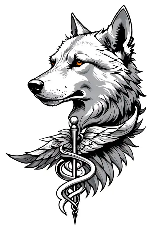 Caduceus And Wolf Head