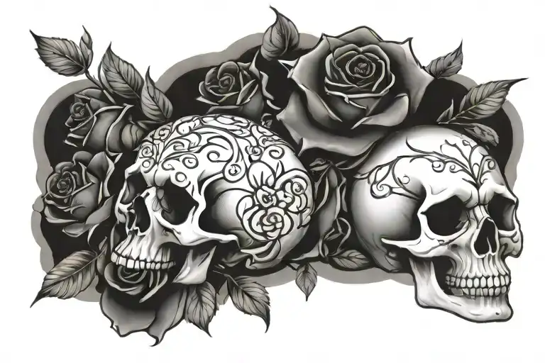 Skull And Roses Intertwined