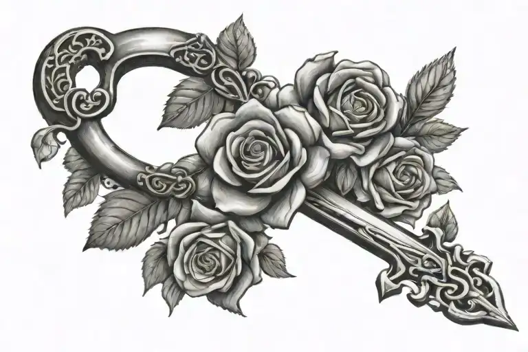 Skeleton Key And Roses Intertwined