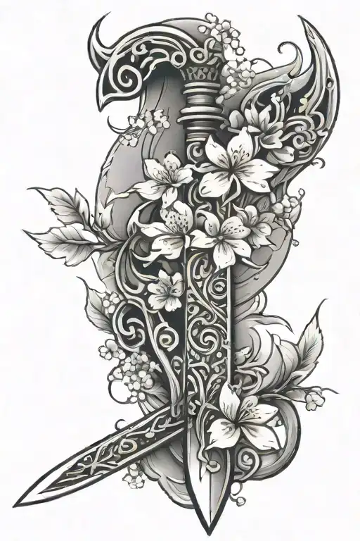 Fantasy Dagger With Cherry Blossom Wrapped Around It