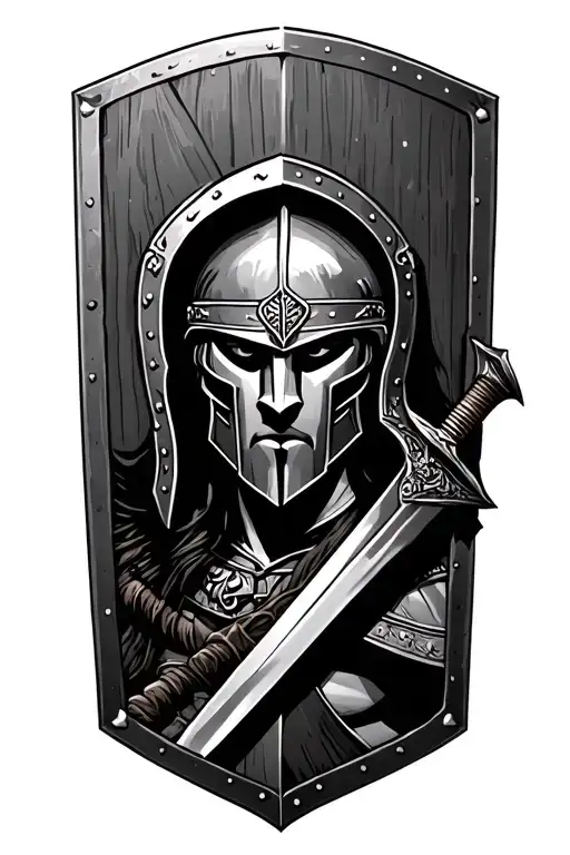 Spartan Soldier With Shield And Sword