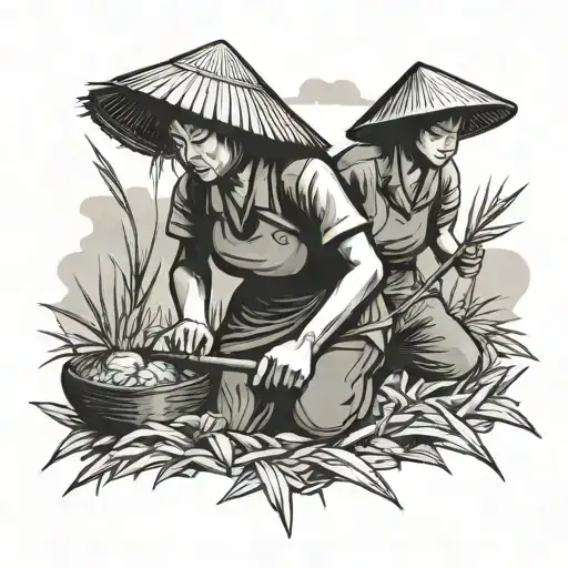 Vietnam Ricefield Mountain Women Working