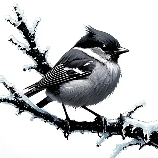 Small Bird On Frozen Branch