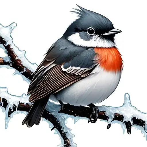 Small Bird On Frozen Branch