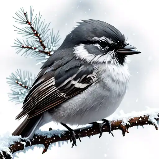 Small Bird On Frozen Branch