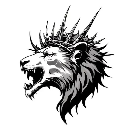 Loin Head With Mouth Open And The Crown Of Thorns On Its Head