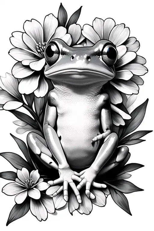 Tree Frog And Flowers Blooming