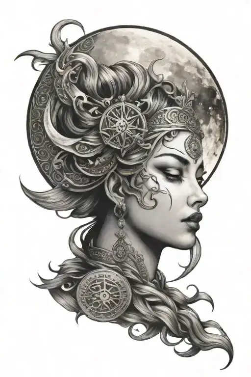 Beautiful Moon Goddess With Triple Moon Symbol