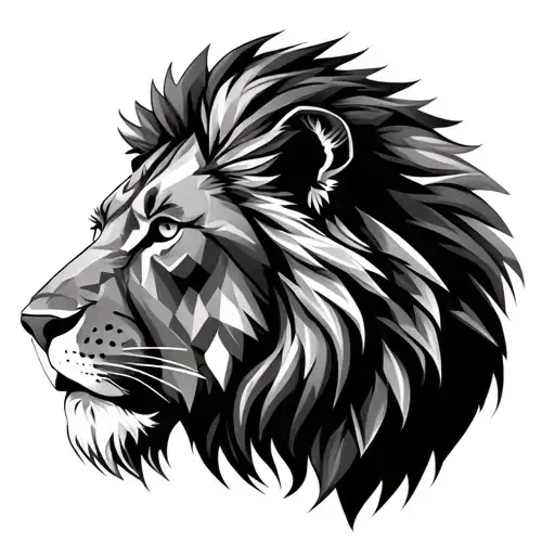 Lion Head Half Realistic Other Side Geometric Representation