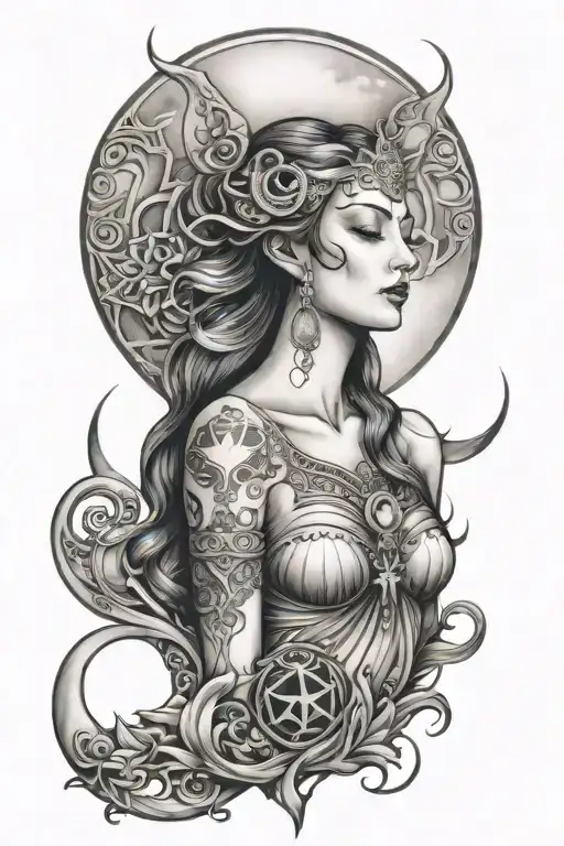 Beautiful Moon Goddess With Triple Moon Symbol