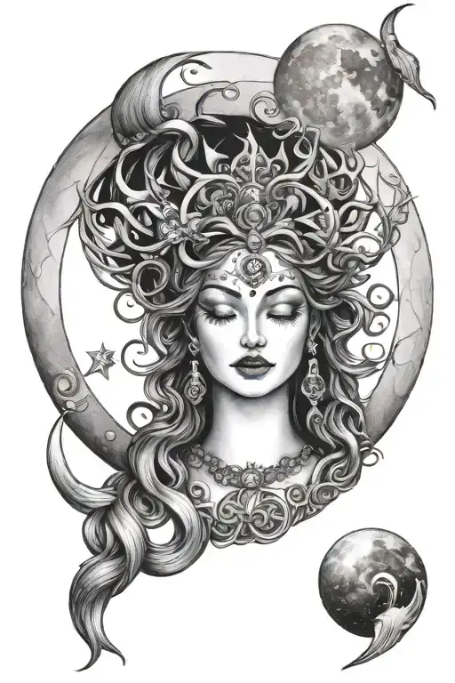 Beautiful Moon Goddess With Triple Moon Symbol