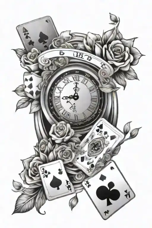 Poker Cards Clock And Flowers