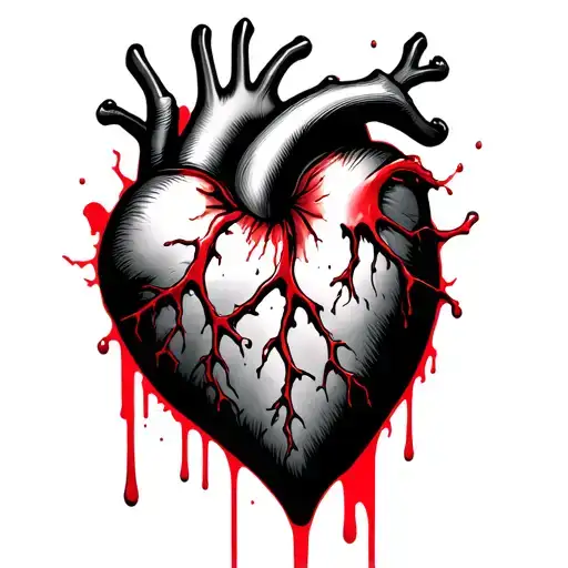 Black Heart Shape With Red Veins And Red Blood Dripping Down Forearm