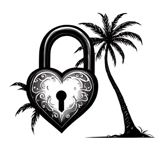 Palm Tree And Heart Shaped Lock