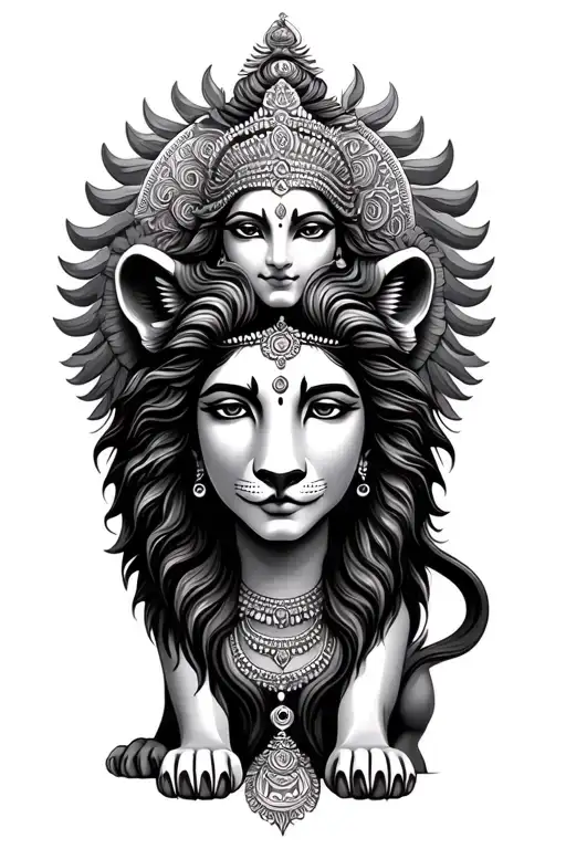 Goddess Lakshmi With Lion