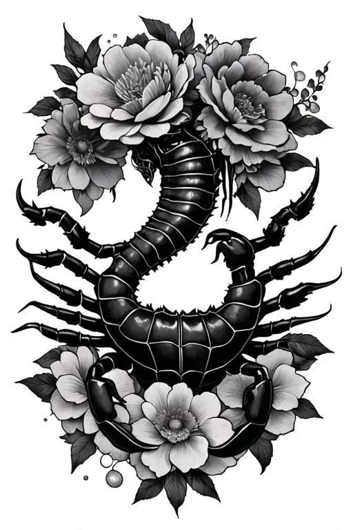 Black Scorpio Queen With Flower Surrounded