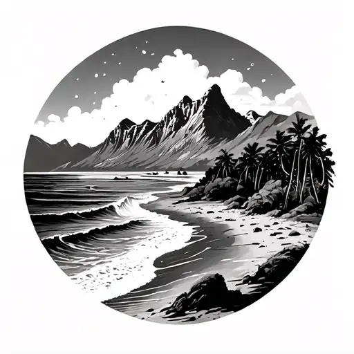 Mountain Range With Beach Scene