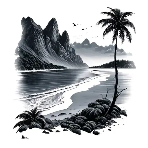 Mountain Range With Beach Scene