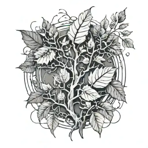 One Long Limb With Twigs And A Mix Of Withered Leaves And Fresh Leaves