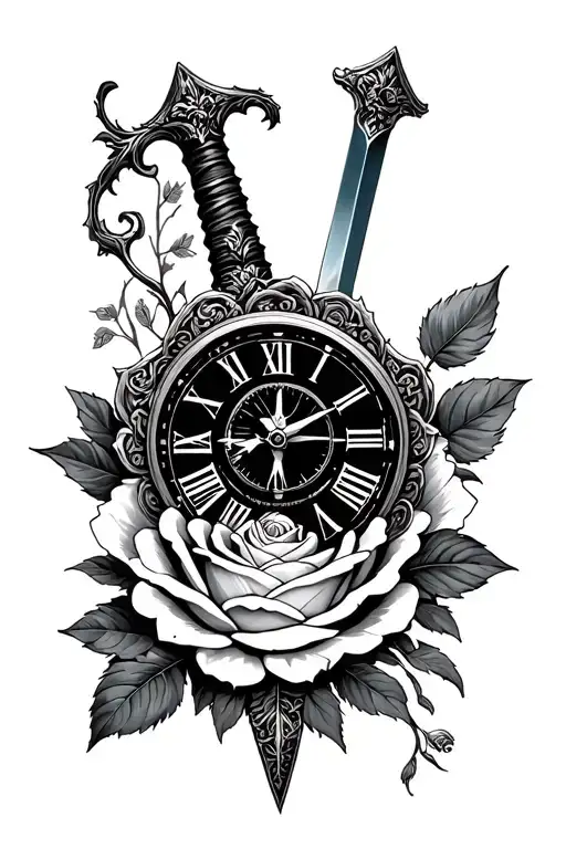 Rose Growing Clock Face Sword Katana
