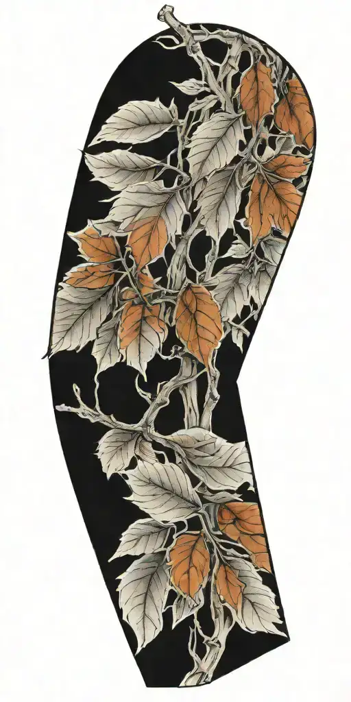 One Long Limb With Twigs And A Mix Of Withered Leaves And Fresh Leaves