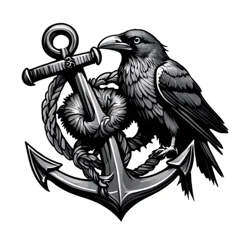 An Anchor Entwined With A Raven